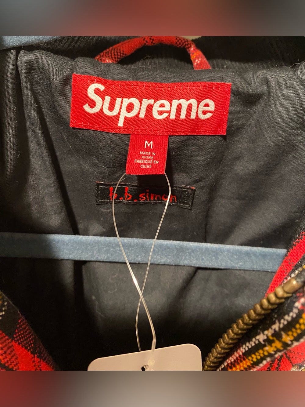 Supreme b. b. Simon Red Black Plaid Studded Quilted Jacket - Picture 3 of 15
